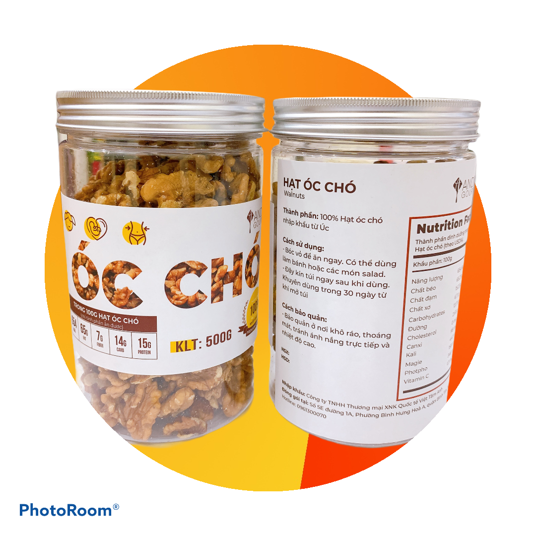 Hạt Óc Chó tách vỏ - hủ 500gr - Hạt Óc Chó Úc 100% Nhập khẩu từ Úc/Chile - Đồ ăn vặt mẹ bầu, dành cho giảm cân - Cực kì tốt cho tim mạch - Andy's Gourmet