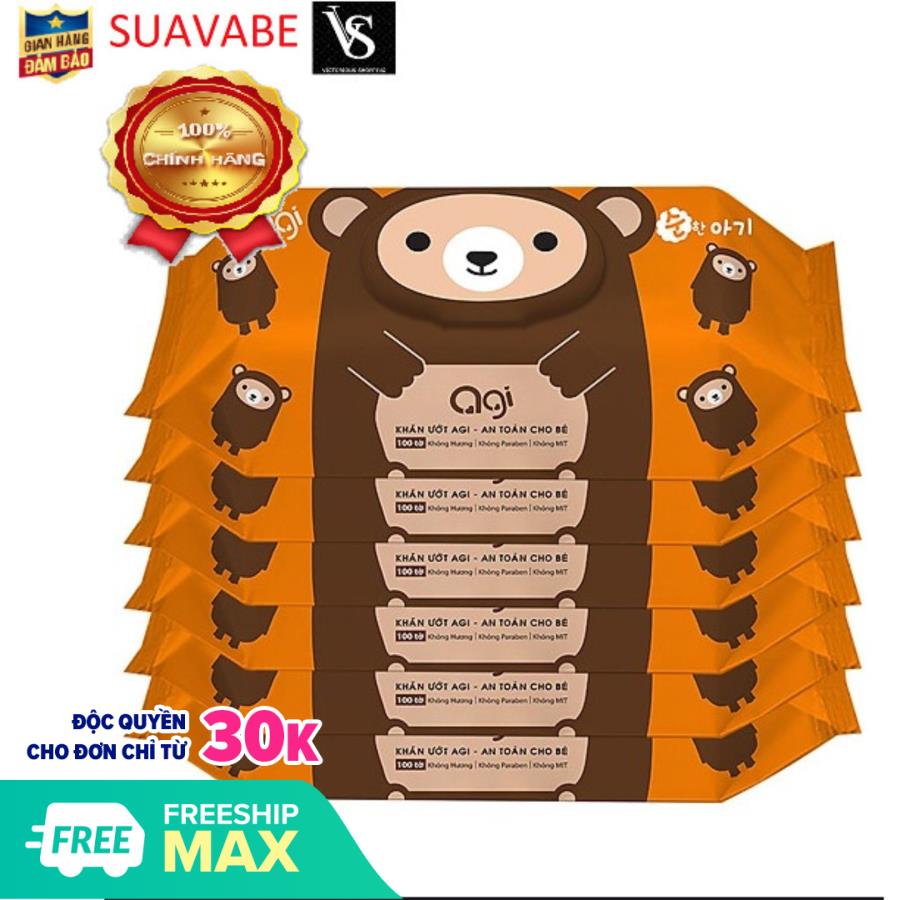 Bộ 5 gói khăn ướt Agi 100 tờ không hương (màu ngẫu nhiên)