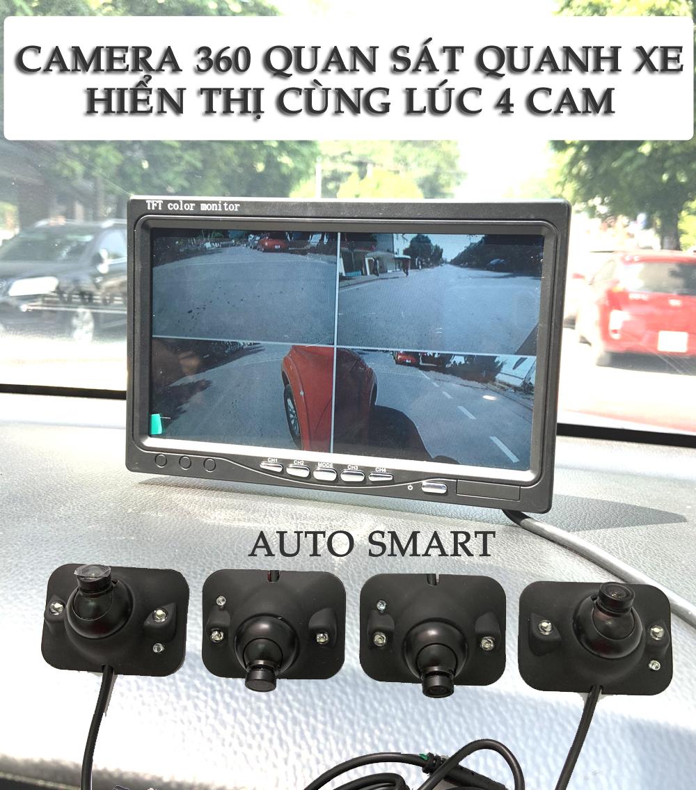 Bộ Camera 360 quan sát 4 hướng quanh xe 4 mắt cam và màn hình 7.0 inch dễ dàng lắp đặt và sử dụng