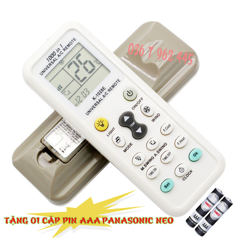 Điều khiển điều hòa đa năng K-1028E 1000 in 1 2 mắt tặng kèm 01 cặp pin AAA Toshiba