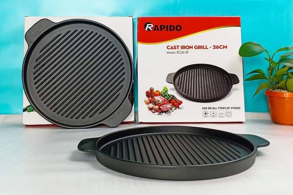 Chảo Gang Nướng Rapido Chống Dính BBQ Size 24cm Tiếp Nhiệt Nhanh, Giữ Nhiệt Lâu, Dùng Cho Mọi Loại Bếp