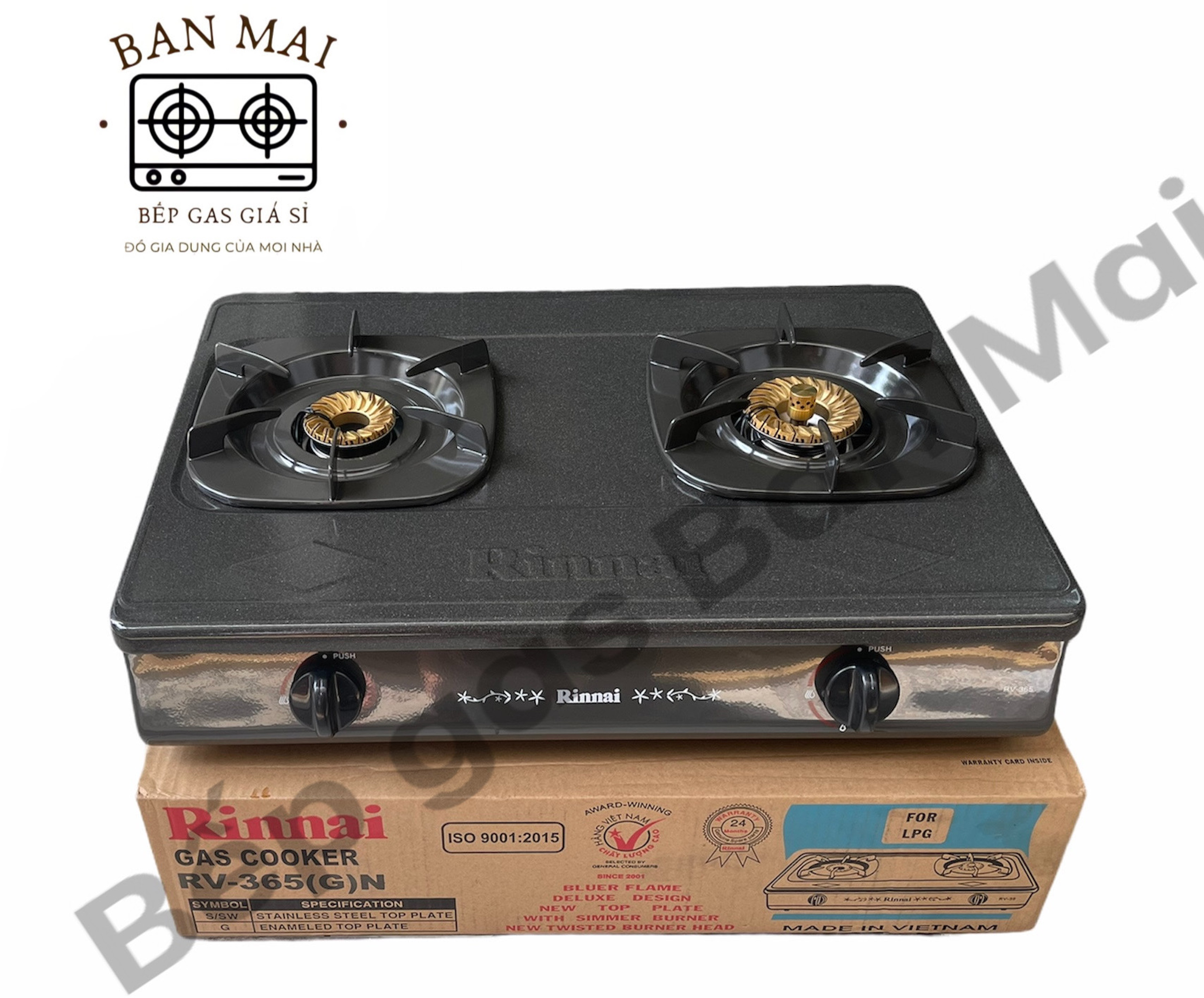 Bếp gas đôi rinnai rv-365n màu đen - hàng chính hãng