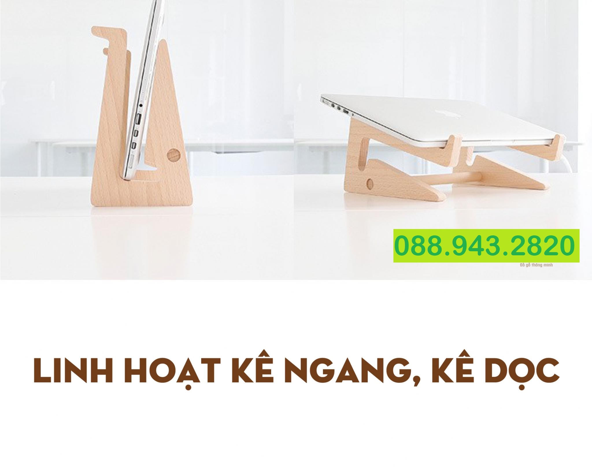 Kệ gỗ kê laptop, Giá đỡ cho macbook bằng gỗ thông tự nhiên cao cấp, Đế Tản Nhiệt Đa Năng