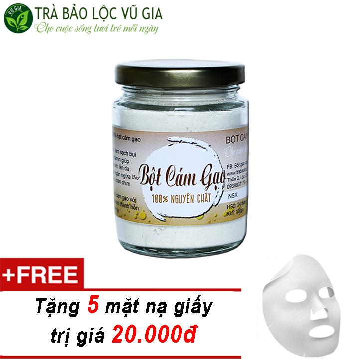 Bột Cám Gạo Nguyên Chất Bảo Lộc VG Farm  (100gr/hũ) + Tặng 5 Mặt Nạ Giấy Đắp Mặt ( chống lão hóa da ) [ Đã được kiểm nghiệm y tế ]