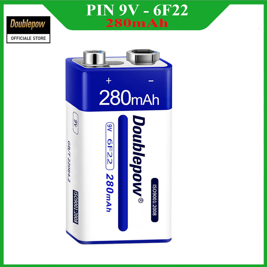 Pin sạc 9V 280mAh (loại pin vuông) Doublepow (có hộp tặng kèm) - Pin chính hãng