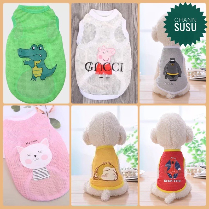 Áo thun lưới hình con vật dễ thương cho chó mèo thú cưng - Áo hè cho thú cưng chó mèo - Channsusu Pet Shop