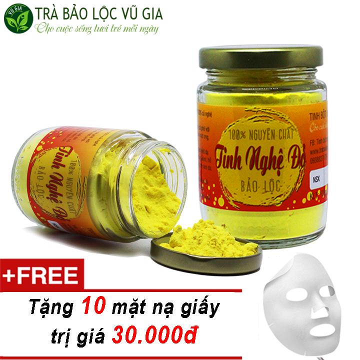 Combo 2 Tinh Nghệ Đỏ Nguyên Chất Bảo Lộc VG Farm  (100gr/hũ) + Tặng 10 Mặt Nạ Giấy Đắp Mặt ( trị thâm ) [ Đã được kiểm nghiệm y tế ]