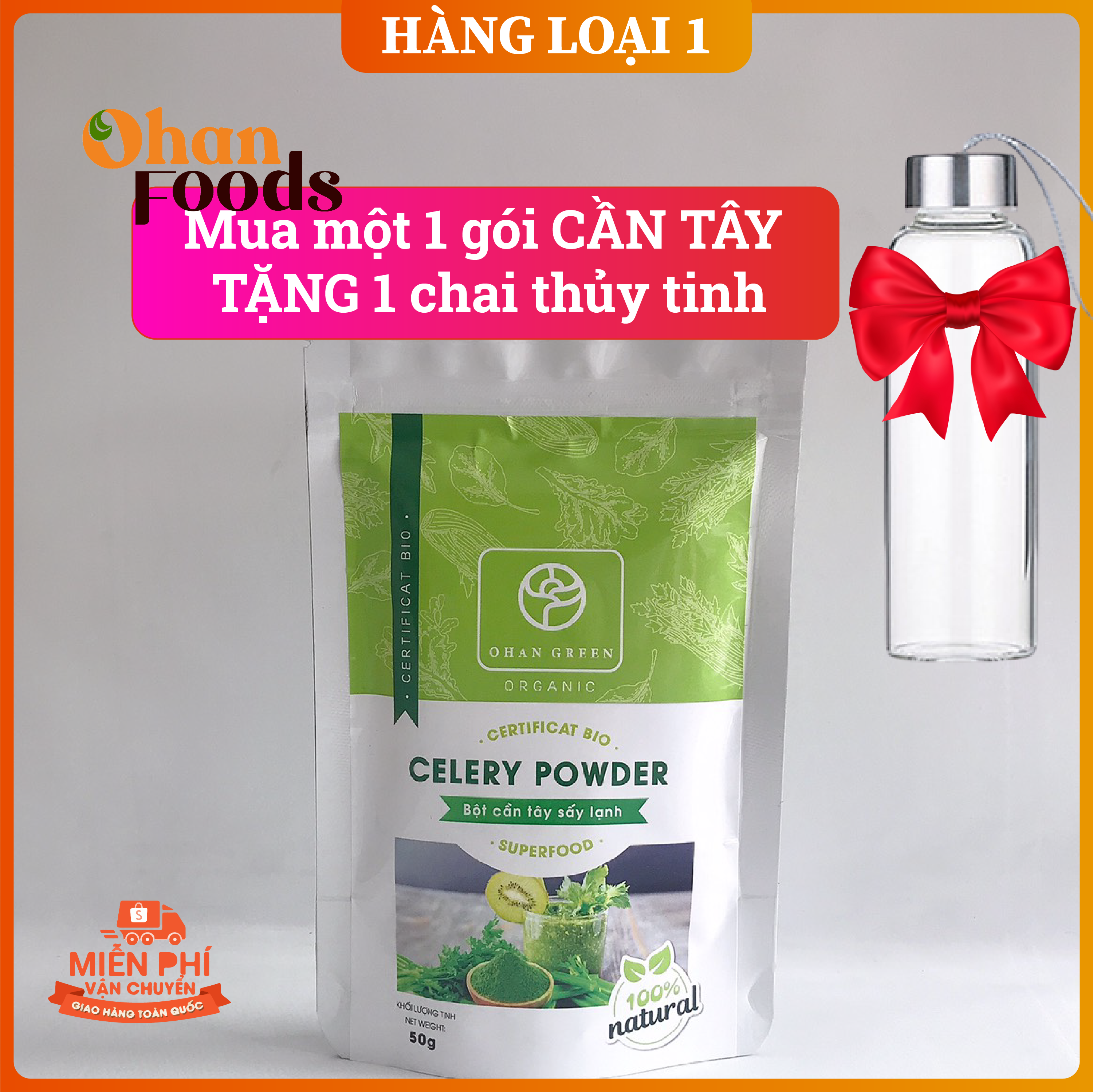 Bột Cần Tây, bot can tay cao cap Ohan Green Nguyên Chất 100%, Giảm Cân, Sấy Lạnh Công Nghệ Nhật Bản, Hàng Cao Cấp 50gram