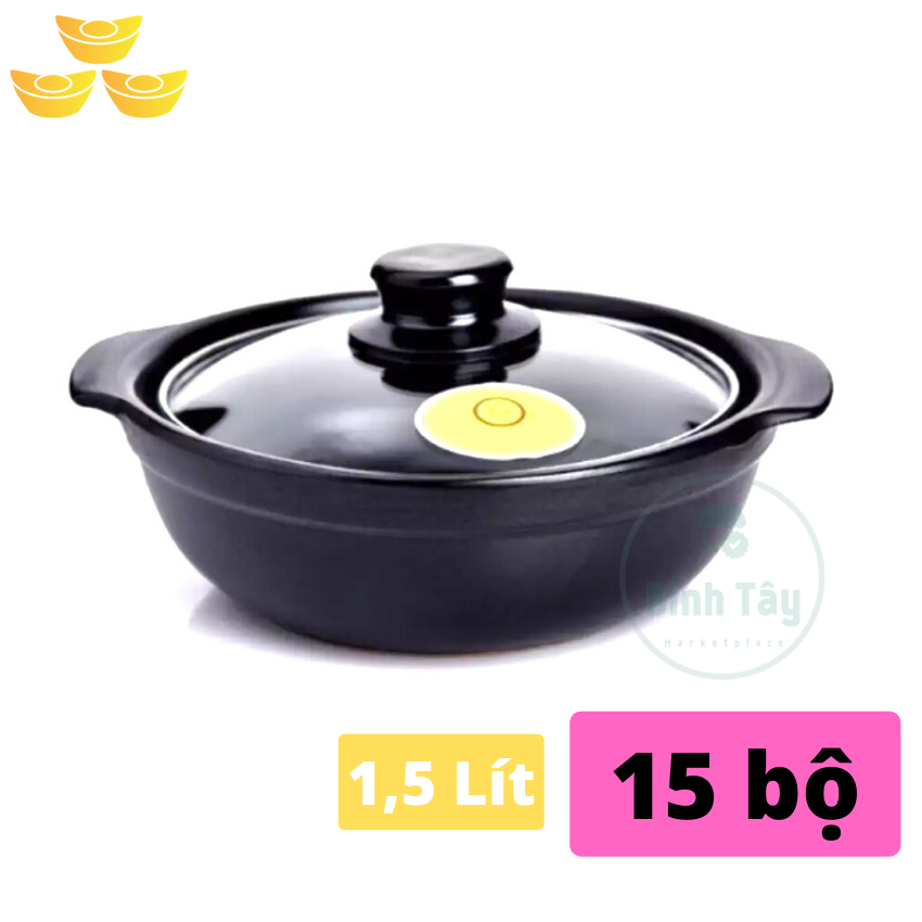[HCM]Combo 15 bộ nồi đất 1.5 lít + nắp thuỷ tinh thích hợp nấu lẩu dê mì cay cấp độ 7 KN-N855