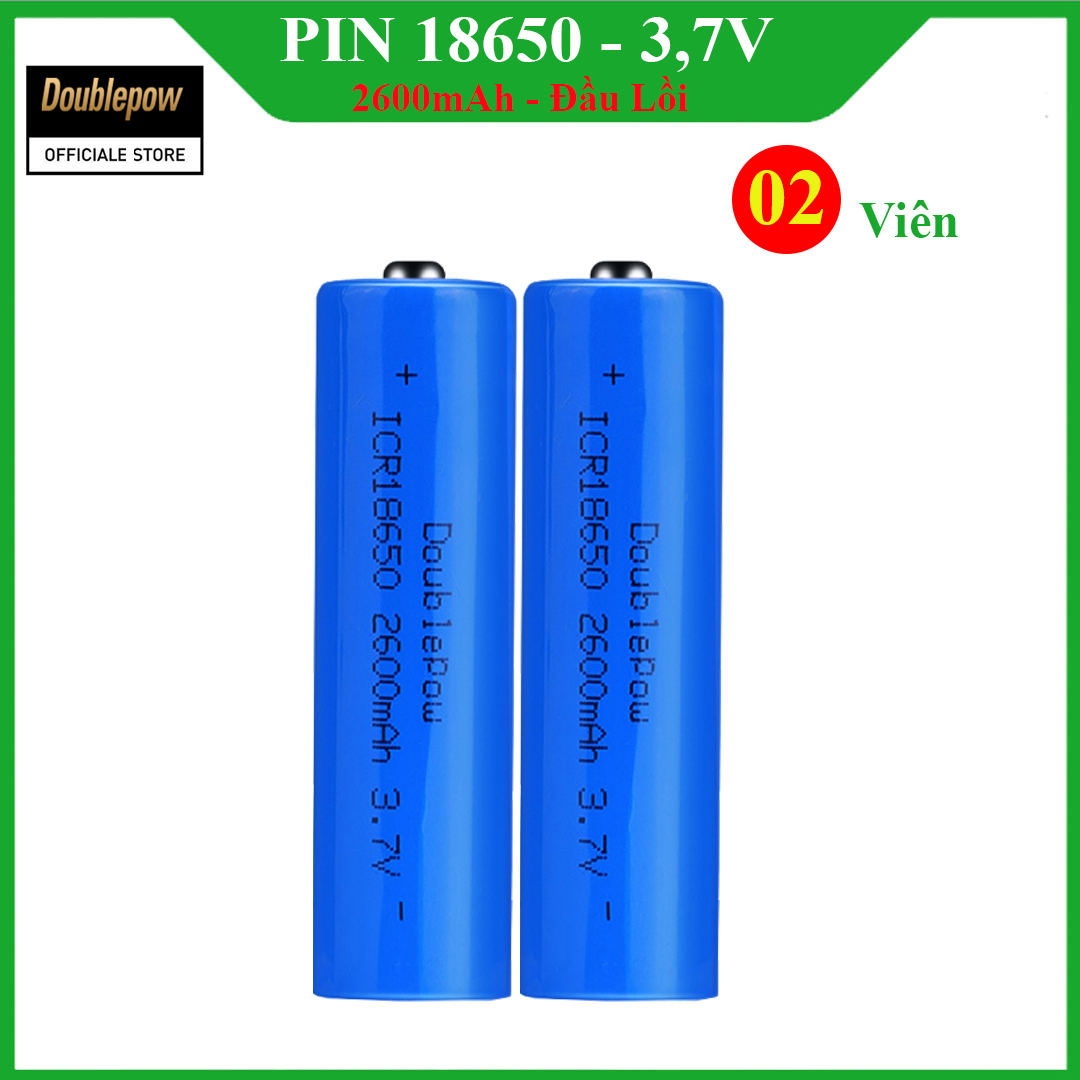 Pin 18650 - 3,7v sạc lại doublepow - 2600mah đầu lồi doublepow, pin dung lượng thực - pin chính hãng
