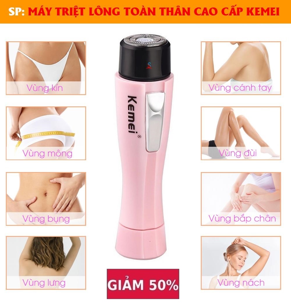 Máy Cạo Lông Kemei cao cấp - bay sạch lông nách,lông tơ trên toàn cơ thể(full box , hộp)