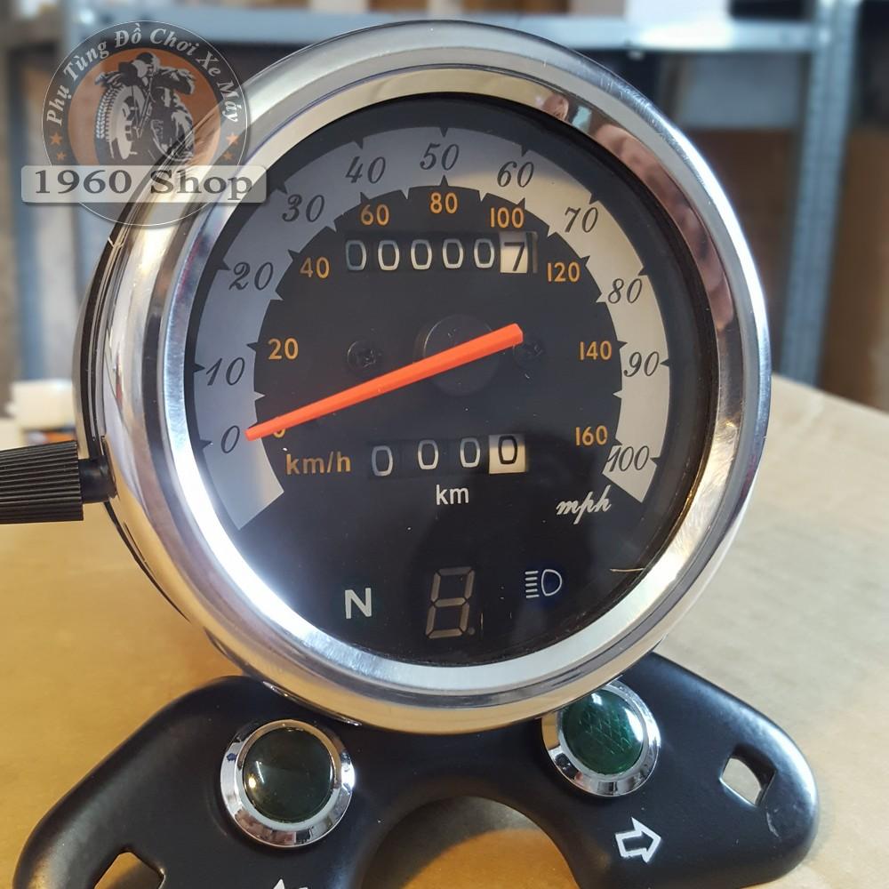 Đồng hồ xe máy đo km classic loại lớn có kèm báo số cao cấp Phù hợp độ Cafe Racer Tracker Win 67 yamaha xsr