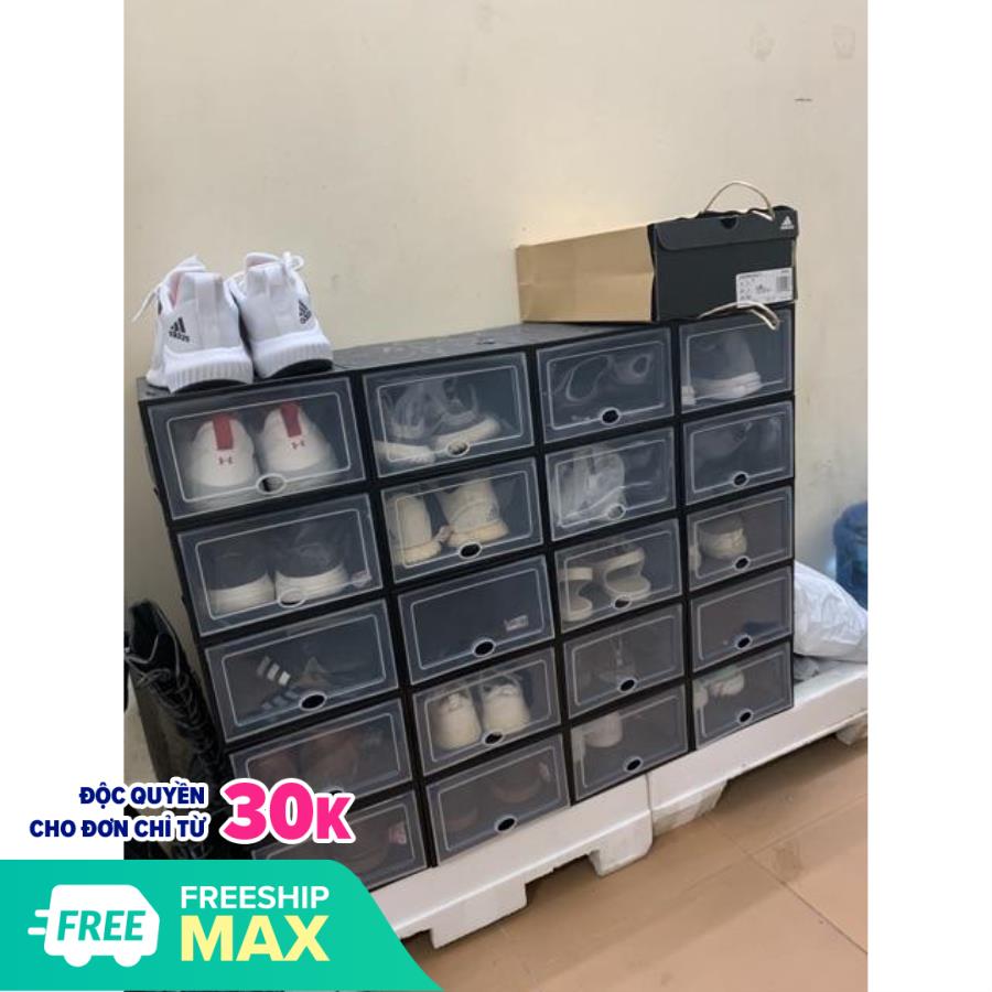 Combo 10 Hộp Đựng Giày Nắp Nhựa Cứng Màu Đen, Kệ Để Giày Dép Lắp Giáp Thông Minh