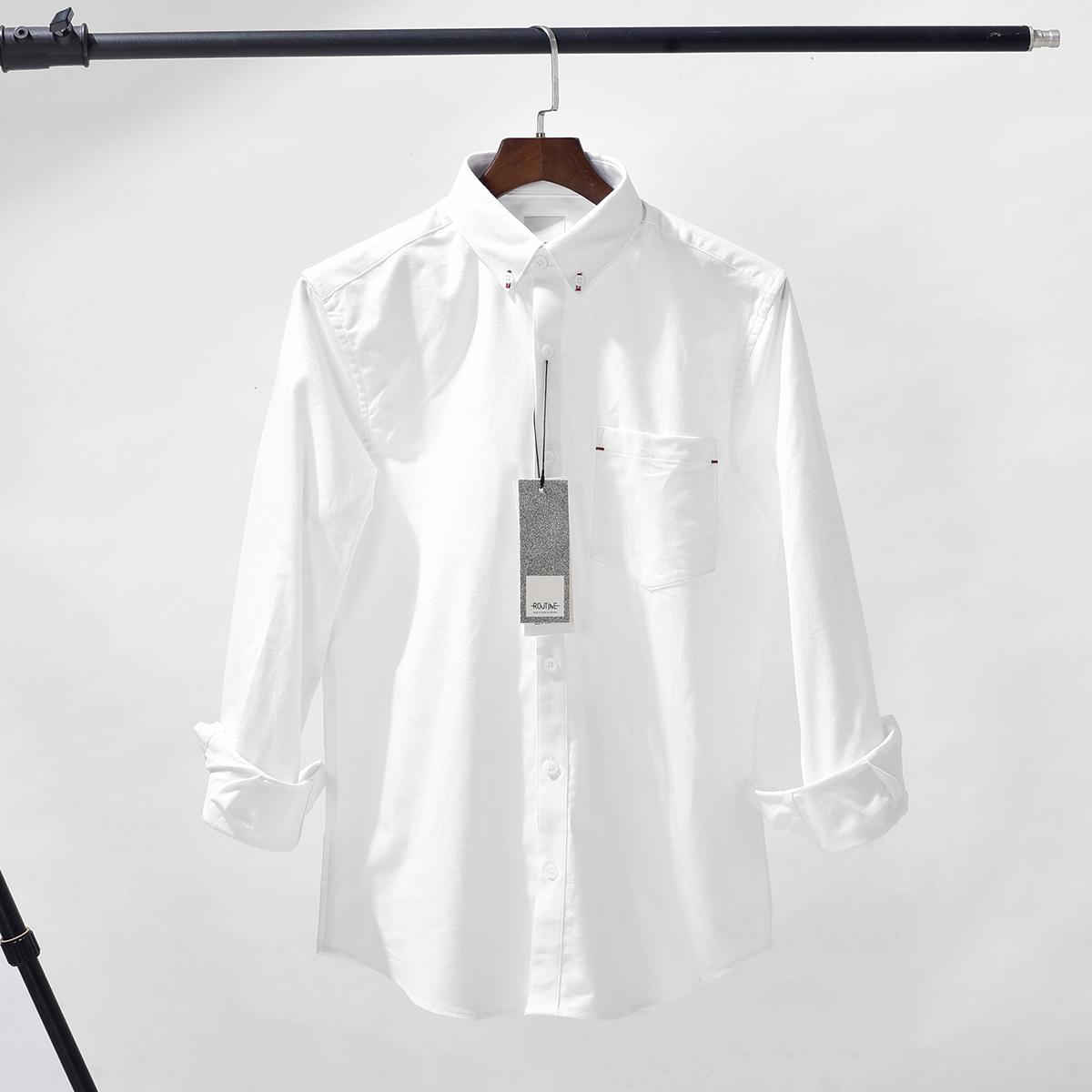 ROUTINE Áo sơ mi nam Oxford 100% cotton dài tay cổ bẻ có túi xuất khẩu