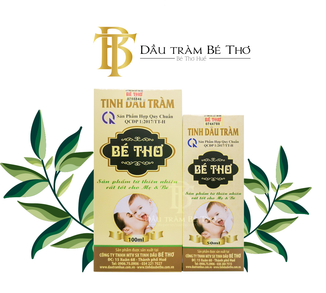 Tinh dầu tràm bé Thơ Huế ngăn cảm lạnh, đầy bụng chướng hơi, ngừa cảm cúm vi khuẩn giá rẻ đúng hãng