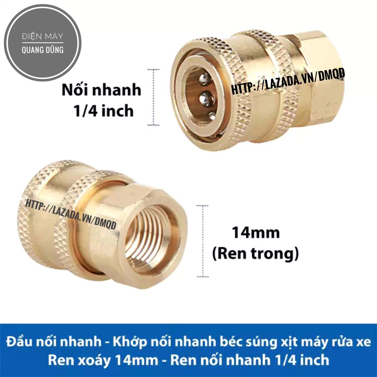 Đầu nối nhanh - Khớp nối nhanh béc vòi xịt của máy rửa xe - Đầu cái nối nhanh 1/4 - Ren nối 14mm