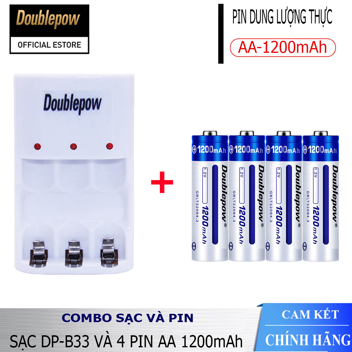 Combo sạc pin tiểu AA AAA DP-B33 và Hộp 4 viên pin AA 1200mAh Doublepow - Hàng chính hãng
