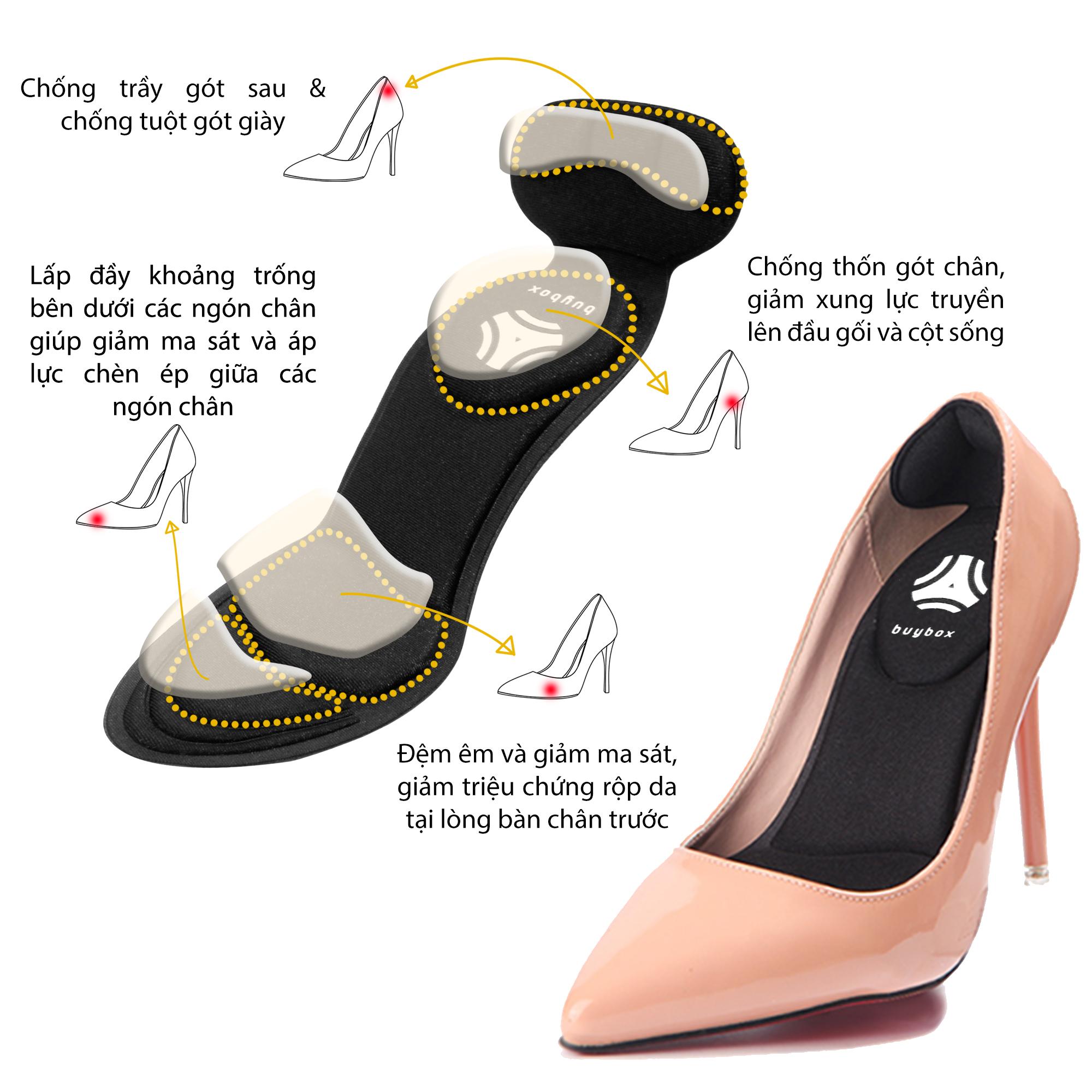 Cặp lót giày nữ cao gót êm chân, chất liệu cao cấp thoáng khí, chống thốn gót, giúp giảm size giày bị rộng,  buybox