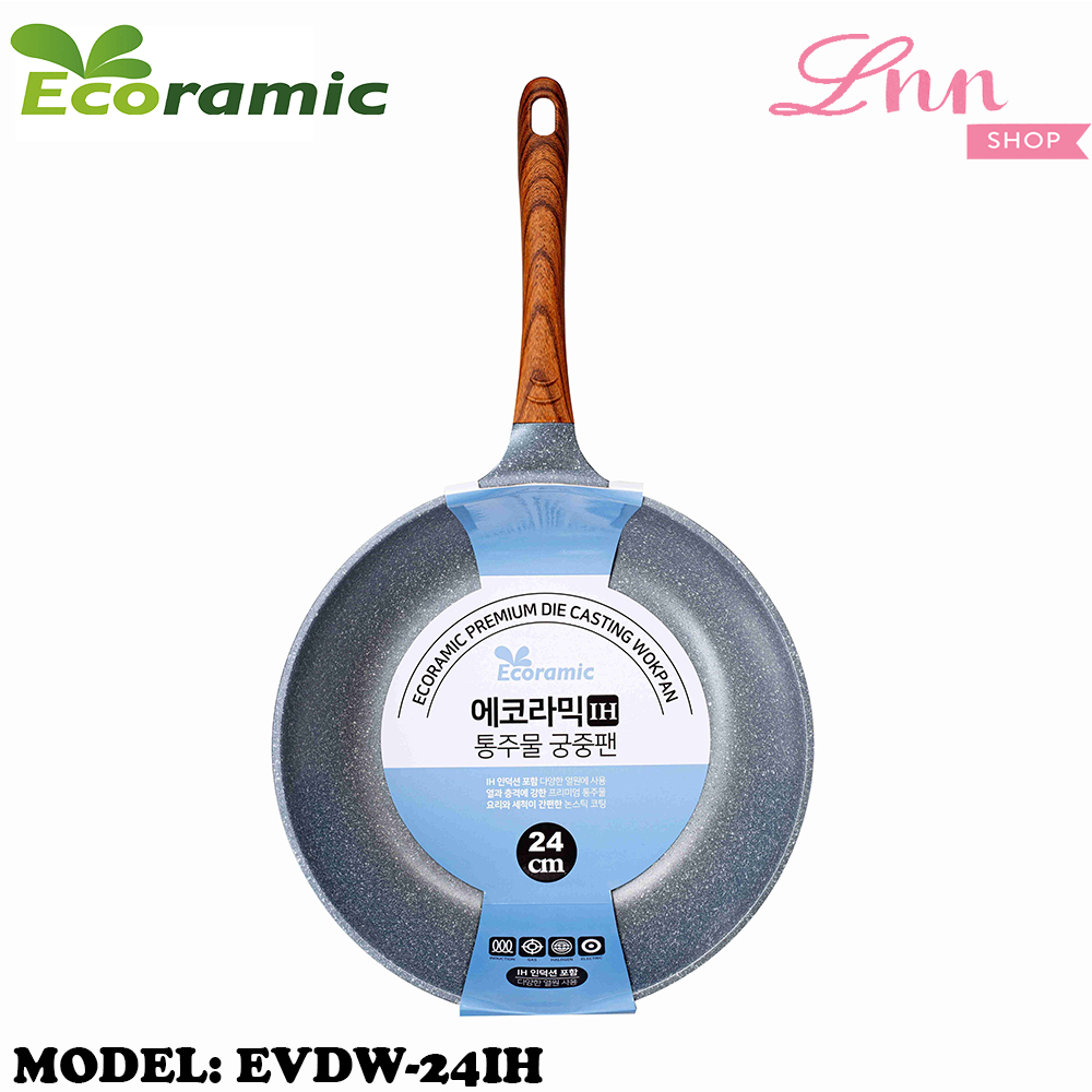 Chảo chống dính vân đá ecoramic hàn quốc lòng sâu evdw-24ih size 24 | đúc nguyên khối | lớp tráng men cao cấp theo công nghệ hàn quốc | không chì, không cadimi, không pfoa | cam kết chính hãng