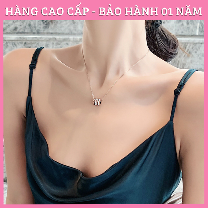 Dây chuyền nữ, vòng cổ titan ko đen mẫu mặt trụ đính đá