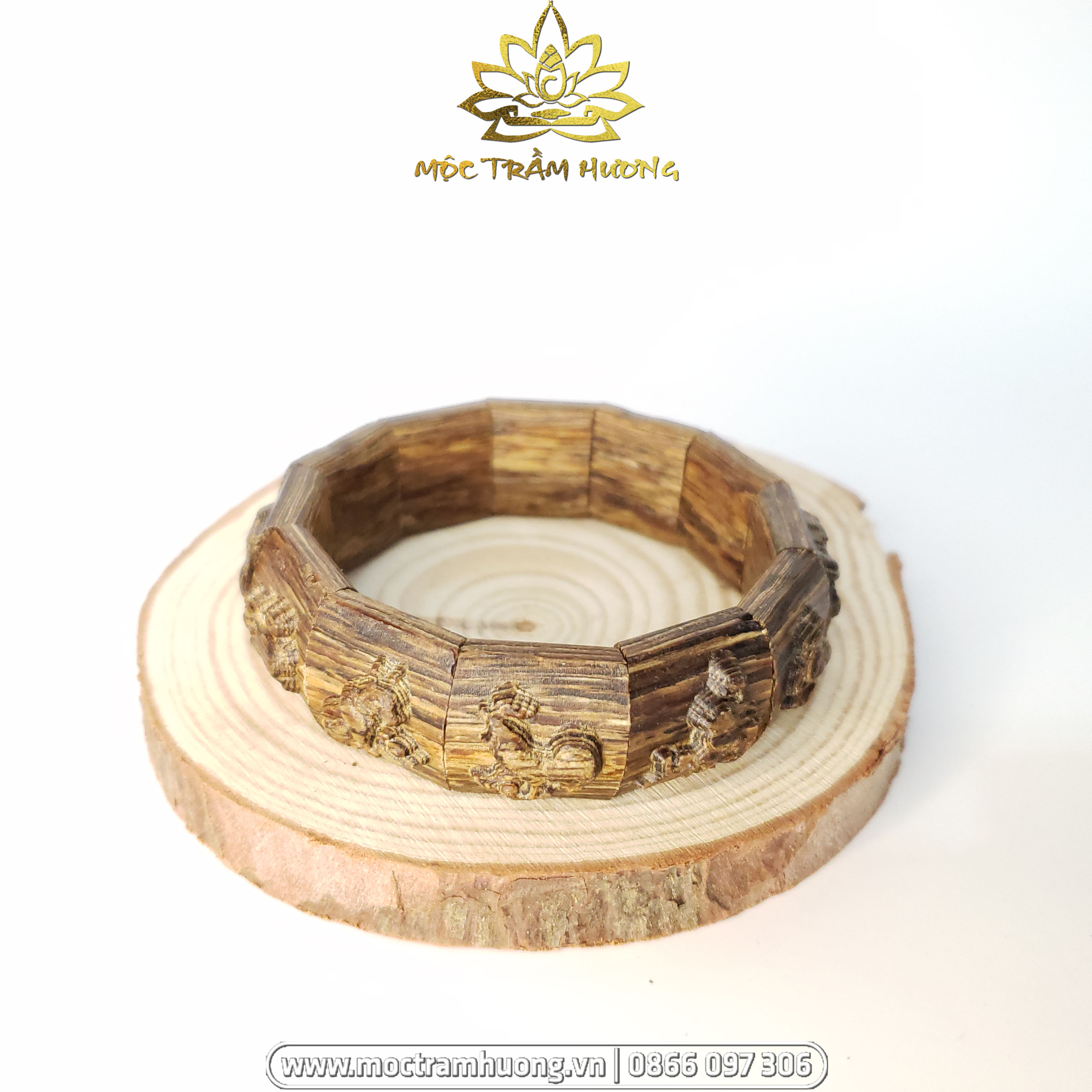 Vòng tay trầm hương sánh tự nhiên khắc 12 con giáp trầm việt - phong thủy - may mắn & tài lộc - quà tết
