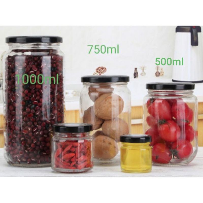 Hũ thủy tinh 1000ml nắp thiết đen