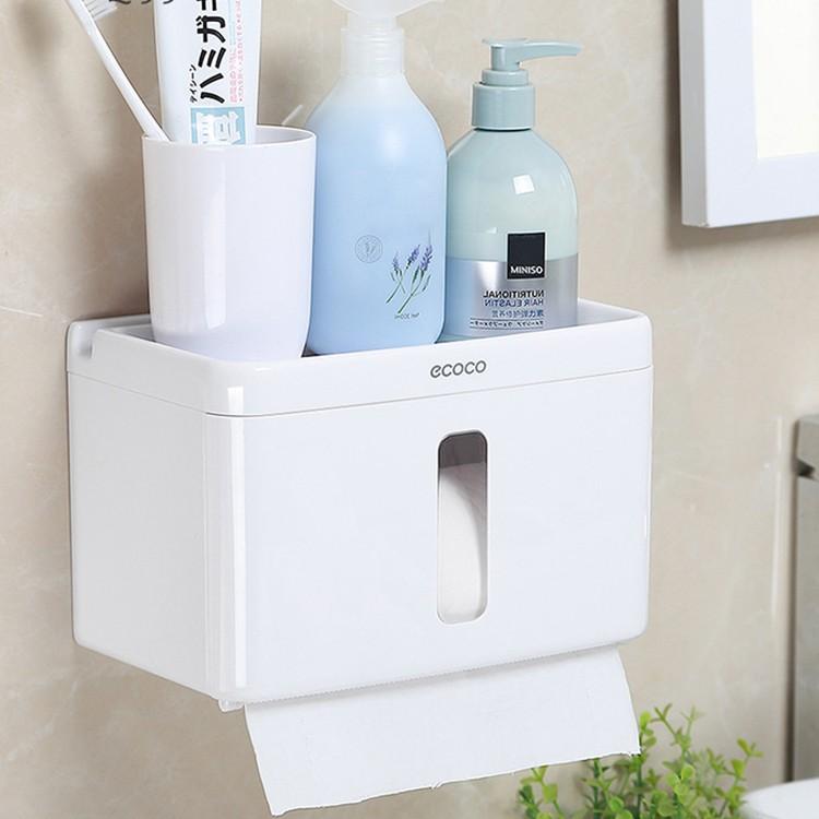 Kệ Treo Giấy Vệ Sinh Đa Năng Ecoco D08 Với Mặt Phẳng Phía Trên Hộp Được Sử Dụng Như Giá Để Đồ, Điện Thoại, Sữa Tắm.., Tặng phiếu bảo hành 1 năm Toàn quốc