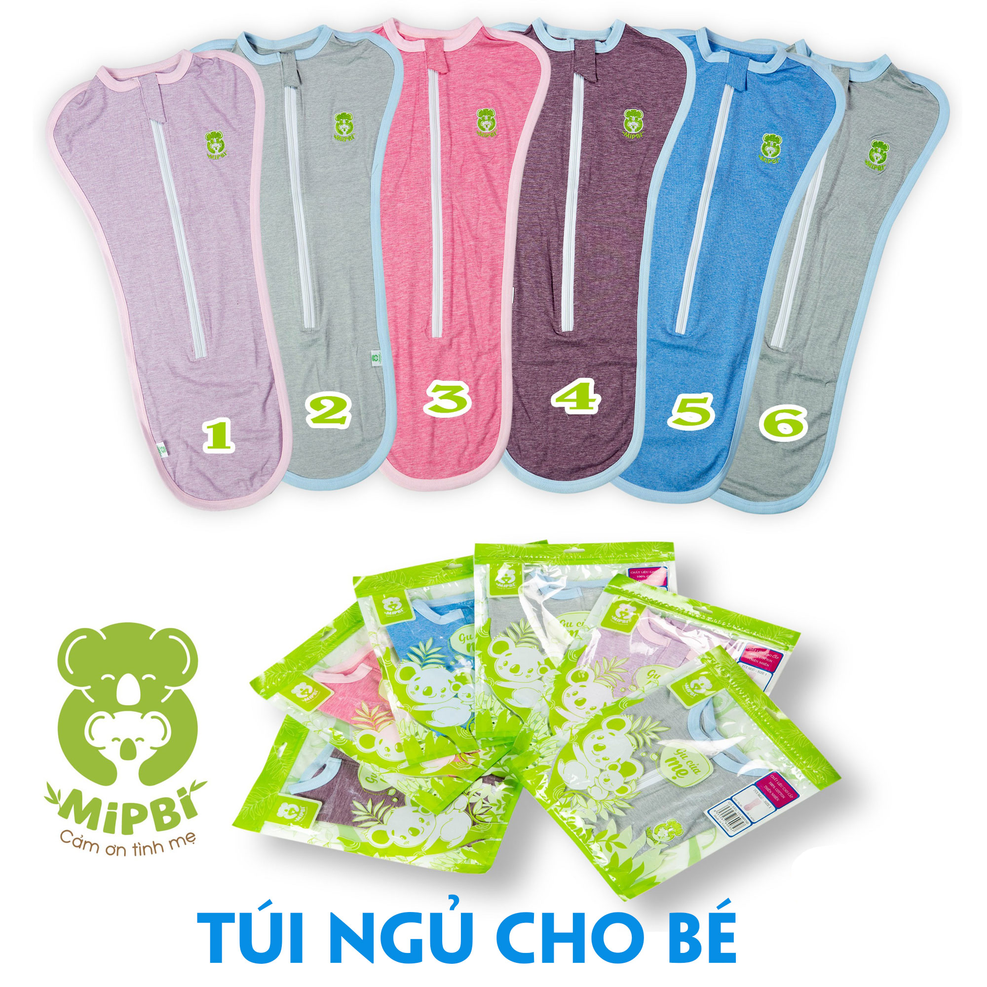 Túi Ngủ Cho Bé Sơ Sinh Mipbi Kéo Khóa 2 Chiều Siêu Co Dãn