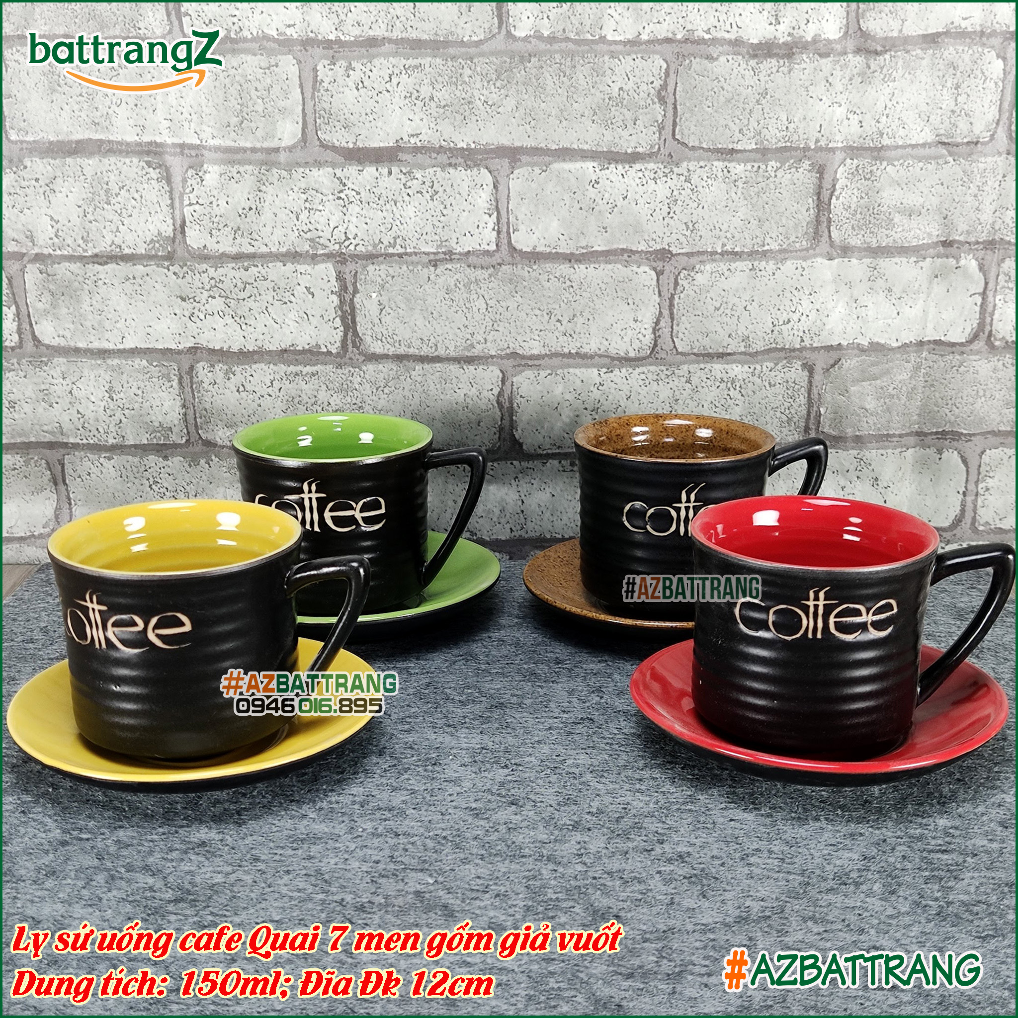 [CÓ SẴN] Ly cafe sứ Bát Tràng Quai số 7 men gốm nhiều màu