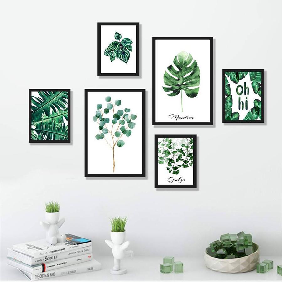 Bộ khung tranh treo tường, treo phòng khách, phòng ngủ hiện đại - Tranh phong cảnh lá cây nhiệt đới- Tặng kèm khung tranh và đinh treo tường - TP166
