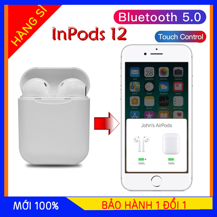 Tai Nghe Bluetooth i12 - Kết Nối Bluetooth 5.0 - Cảm Ứng Điều Khiển Tai Nghe - Kết Nối Không Dây Phù Hợp Với Tất Cả Các Dòng Điện Thoại Thông Minh - Lọc Khử Tiếng Ồn