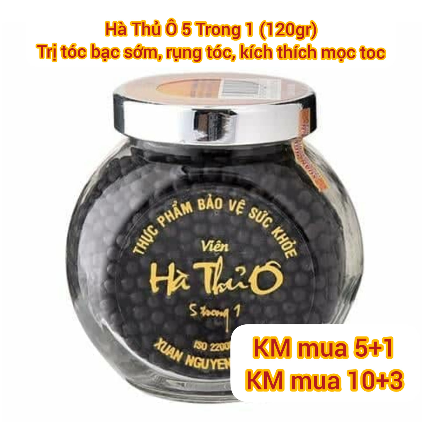 [HCM]Hà Thủ Ô 5 Trong 1 lọ thủy tinh 120gr Xuân Nguyên hỗ trợ giúp tóc bạc sớm làm đen râu tóc