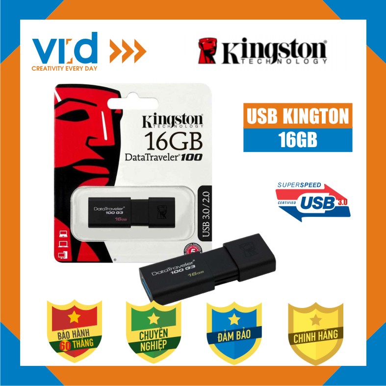 USB 3.0 Kingston 16G DataTraveler 100 G3 - Bảo hành 5 năm!!!