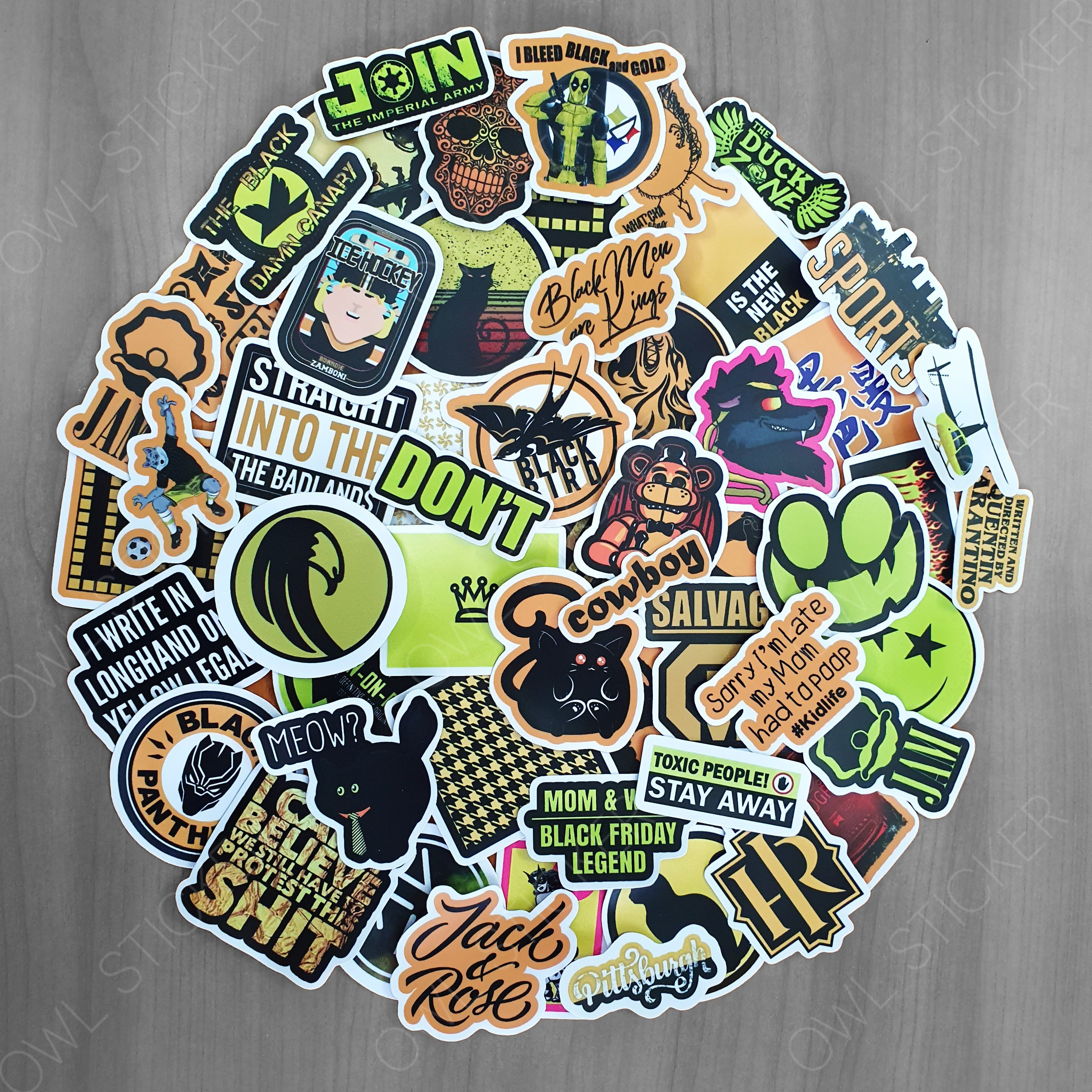 [HCM]Bộ hình dán BLACK & YELLOW cá tính sticker pvc chống nước cao cấp không bay màu - Owl Sticker