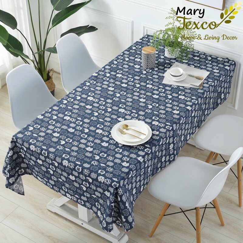 Khăn trải bàn sinh nhật Mary Texco đẹp cao cấp giá rẻ, mẫu mới nhất hiện nay - họa tiết Mèo kitty xanh blue - KB-G02