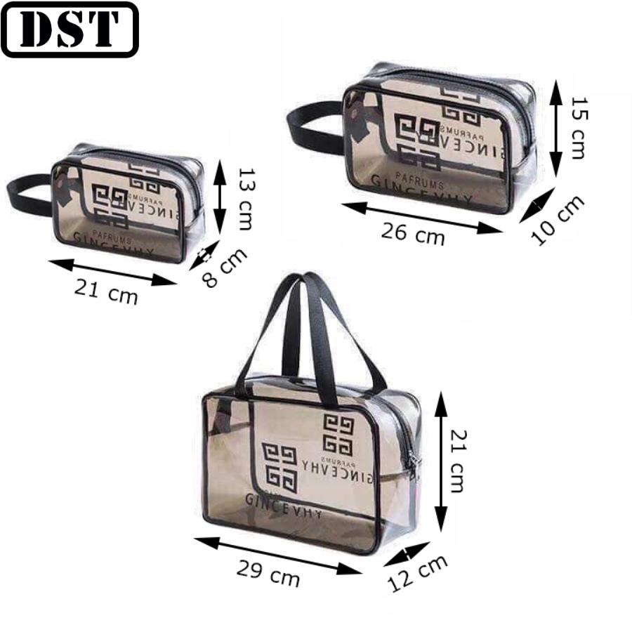 Set 3 túi đựng mỹ phẩm trong suốt, 3 túi xách bằng nhựa trong suốt đủ cỡ đa năng, tiện dụng đi chơi, đi du lịch