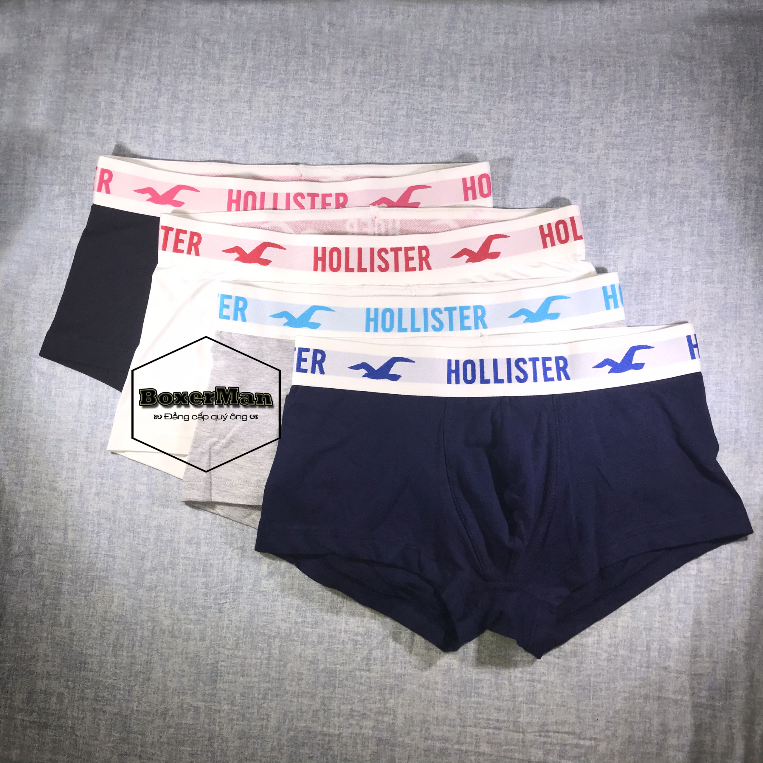 Quần lót nam Boxer Hollister hàng xuất khẩu thun co dãn 4 chiều đai đệm êm