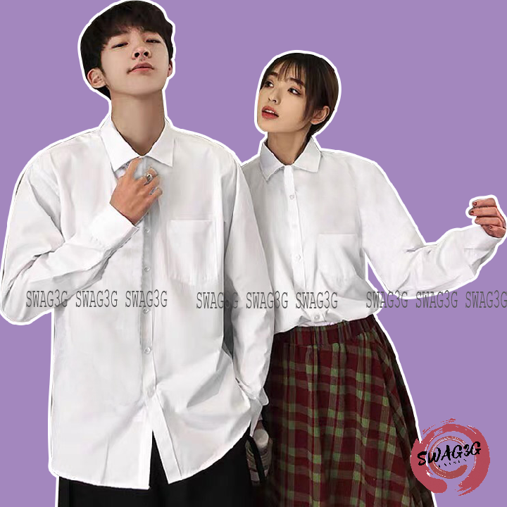 Áo Sơ Mi Trắng dài tay có túi form rộng basic - Áo sơ mi trắng tay dài vải lụa cao cấp unisex SW047