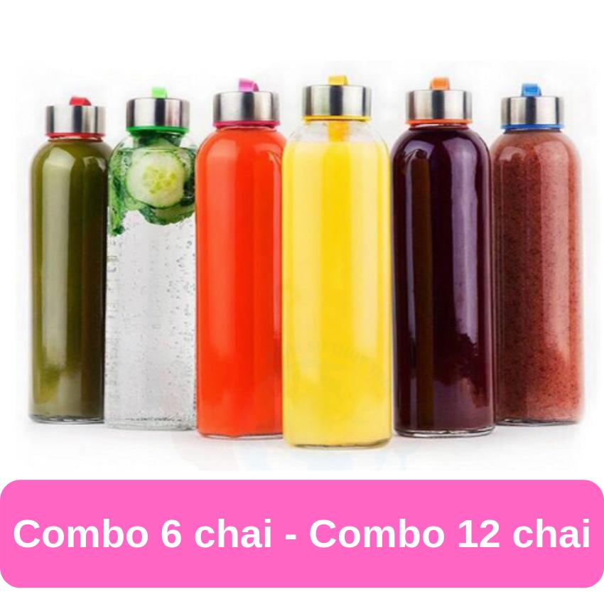 [HCM]Bình nước thủy tinh 500ml + nắp inox có quai xách nhiều màu sắc BT-A005