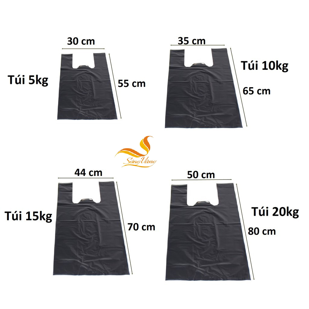 Combo 3kg túi nilon đen đựng rác có quai loại 2kg, 5kg, 10kg, 15kg, 20kg