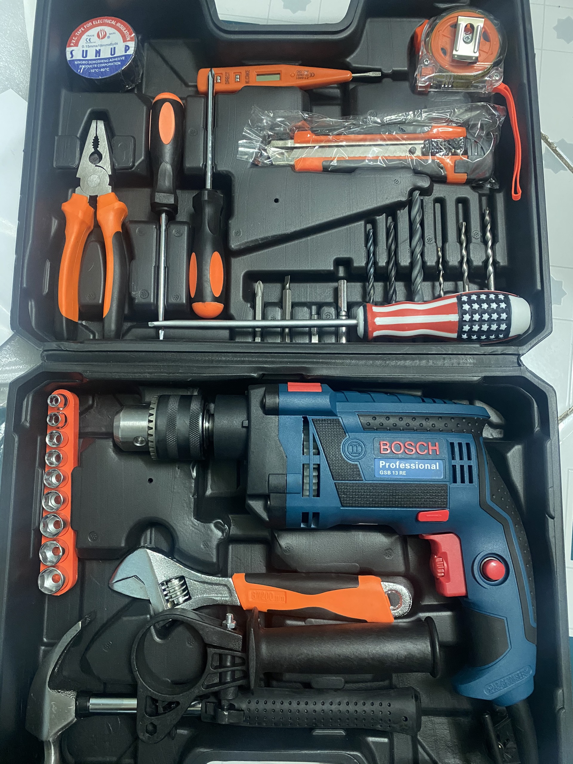 Bộ khoan valy bosh 910w đầy đủ phụ kiện 30 chi tiết búa cực mạnh khoan bê tông nhanh