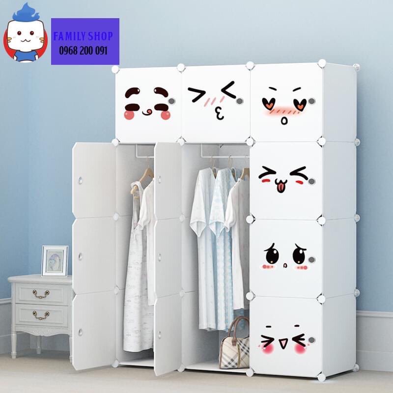 Tủ ghép đa năng 12 ô (Tủ Trắng - 2 Móc), Tủ nhựa quần áo, Tủ phòng ngủ, Tủ đựng đồ, Tủ trang trí nội thất