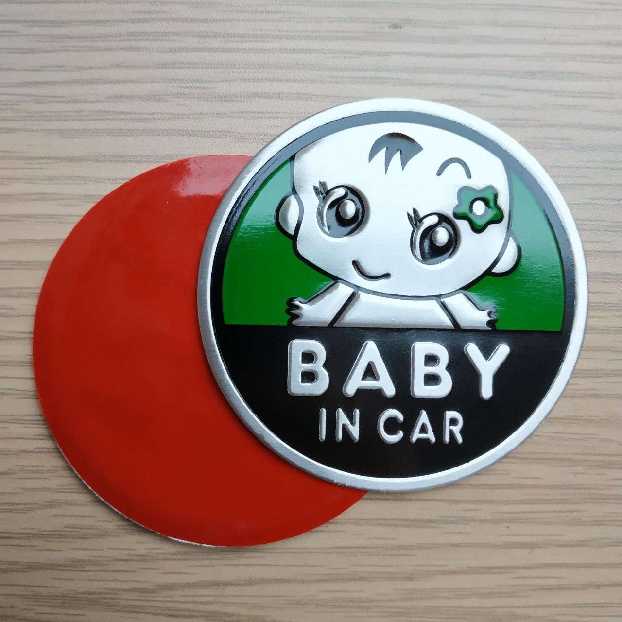 Tem nhôm Baby in car tròn 7.5cm (màu xanh lá)