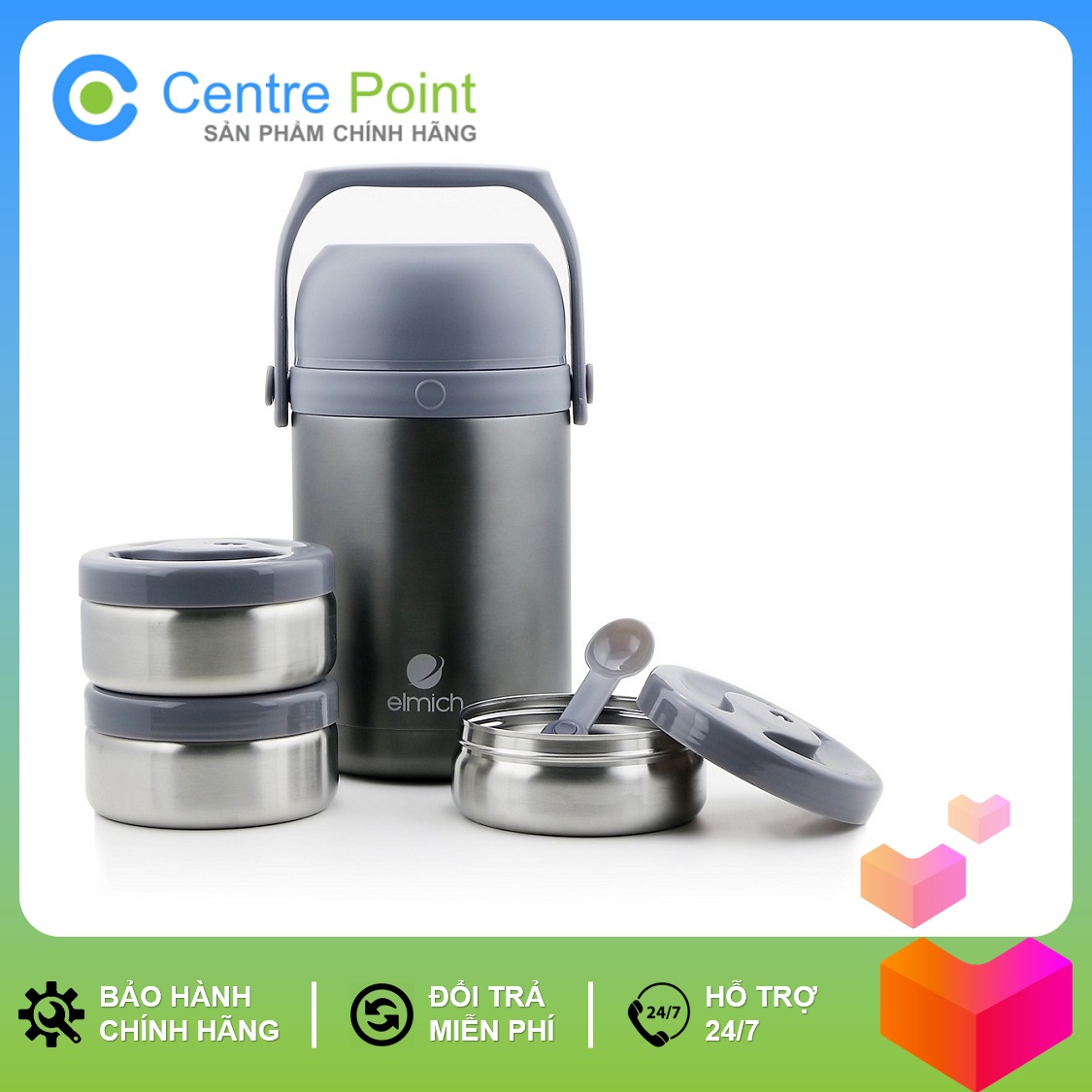 Bộ hộp cơm / Bình đựng thức ăn giữ nhiệt cao cấp Elmich EL-3128 1800ml - Bảo hành 12 tháng