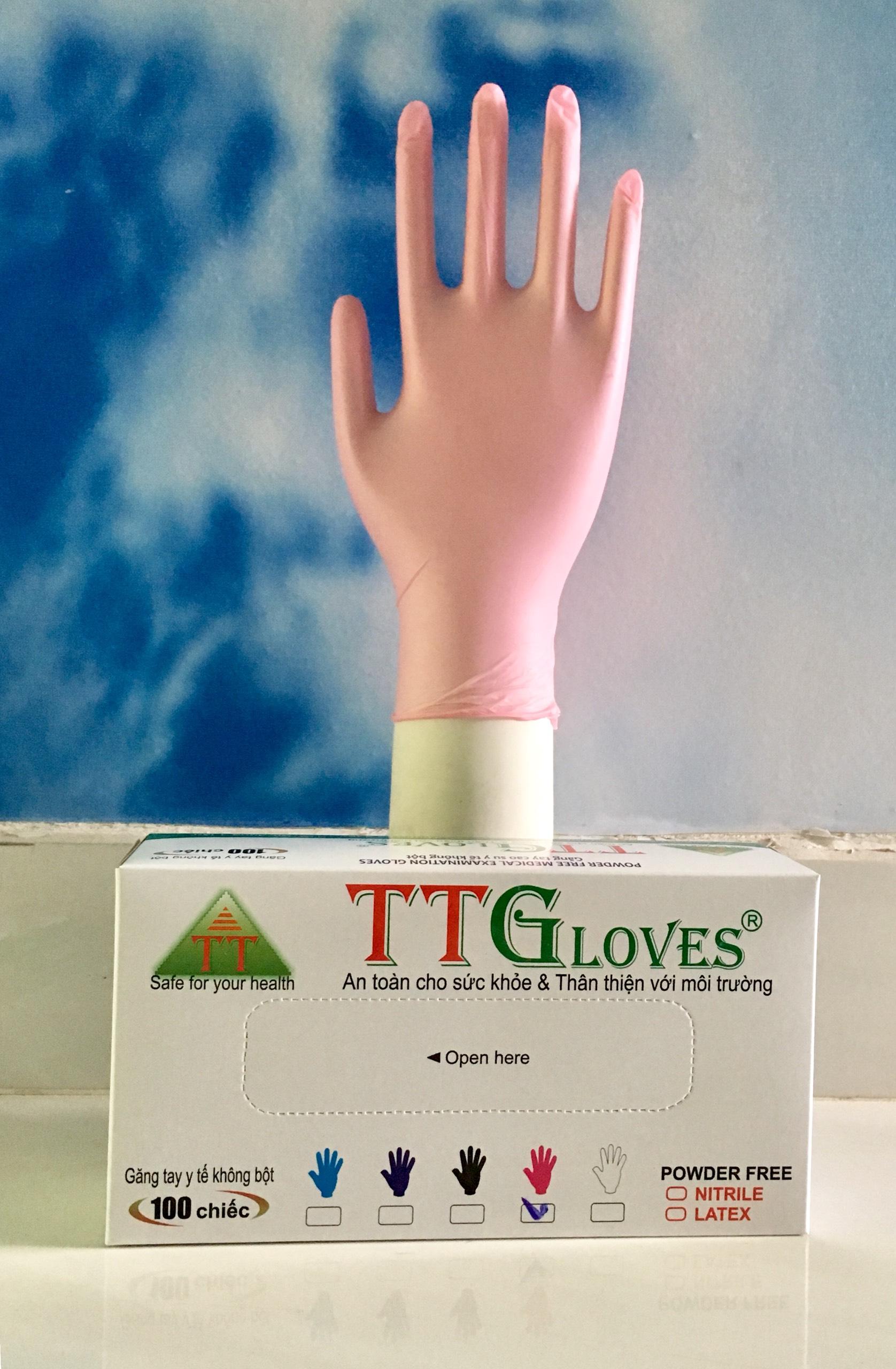 Găng tay y tế không bột TTGloves màu hồng loại 3.5Gr Size S