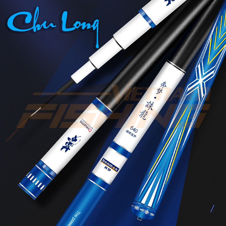 Cần câu đơn Chu Long hãng Handing dài 6,3m độ cứng 5H thích hợp câu tự nhiên, câu thi đấu