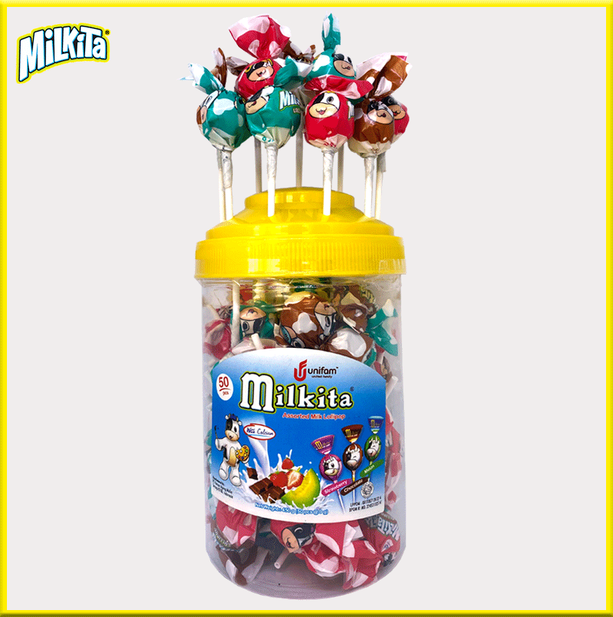 Kẹo hũ Milkita hỗn hợp vị dâu chocolate dưa gang (hũ 50 que), sản phầm kẹo làm từ sữa giàu dinh dưỡng cấp cho bạn nhiều năng lượng