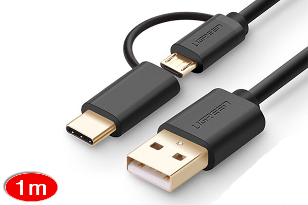 Cáp sạc điện thoại 2 trong 1 micro usb và type c chính hãng ugreen 30174