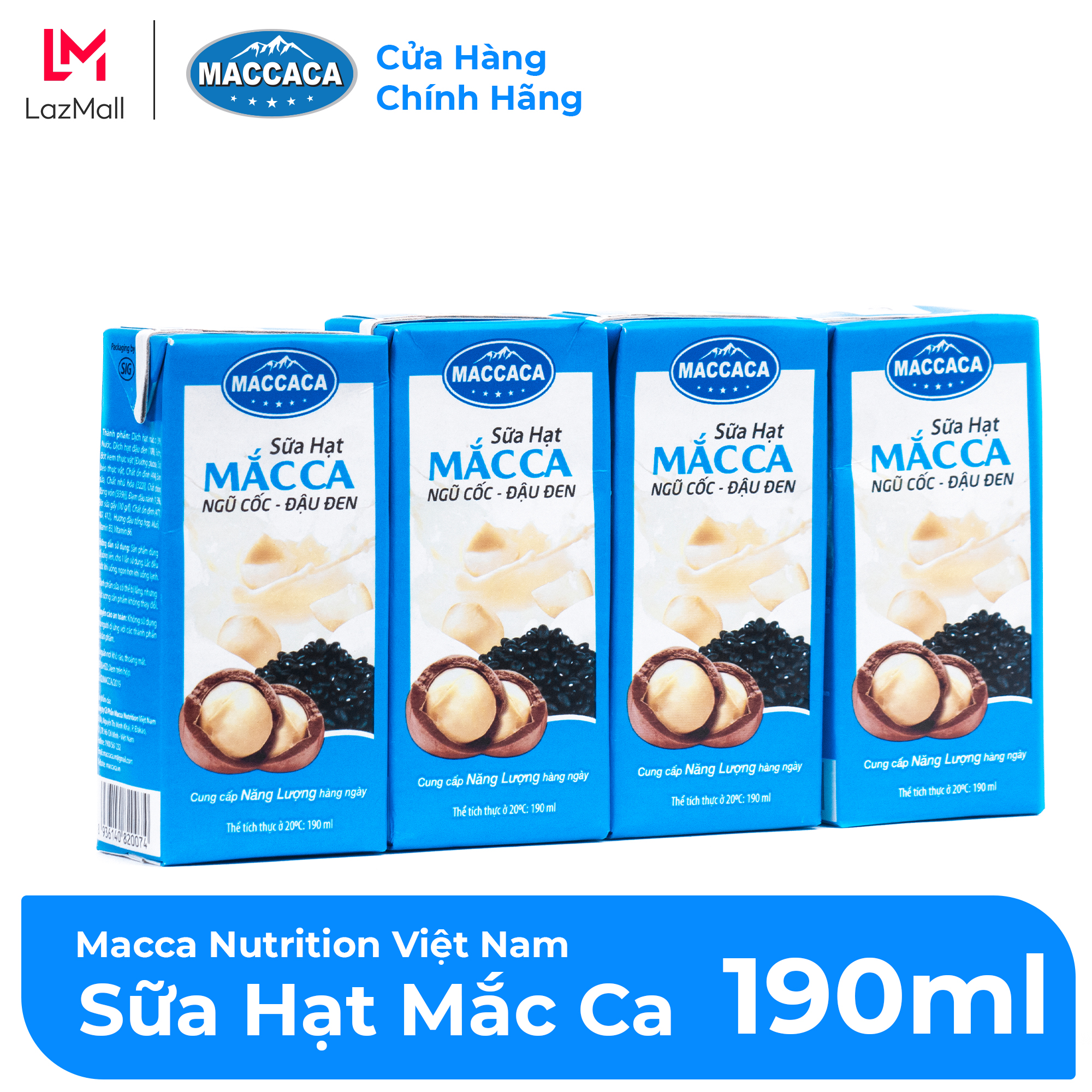 Maccaca - Lốc 4 hộp sữa hạt Mắc Ca Ngũ Cốc - Đậu Đen