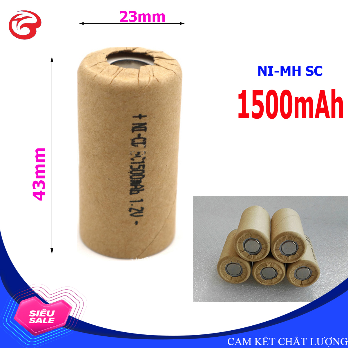 Pin SC 1500mAh 1,2V, Pin Ni-Mh dành cho thiết bị (máy khoan, robot hút bụi) - Bán buôn (Loại pin ngắn 43mm)